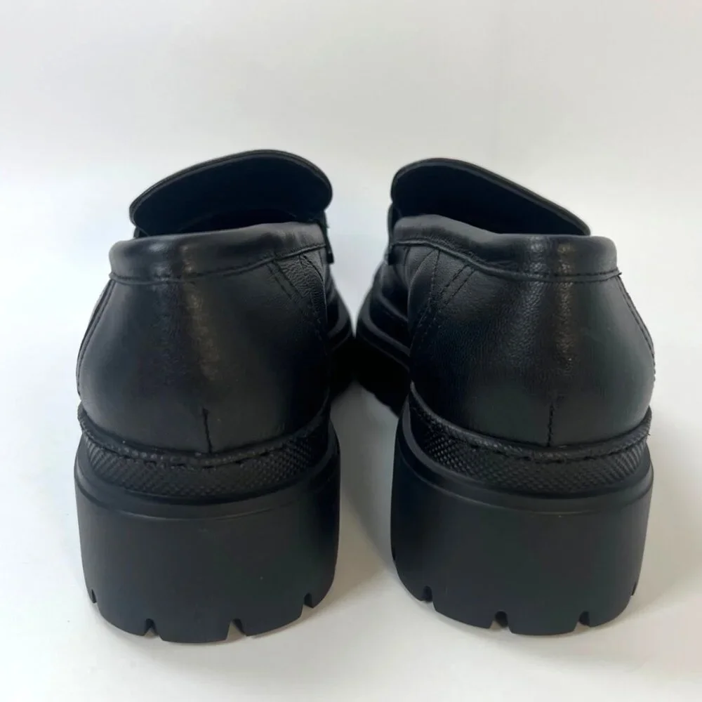 AGL Mary Quilted Leather Loafers Black Chunky Heel Women Size 38